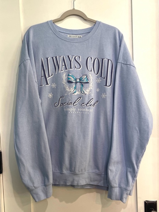 Simply Southern Tops - Simply Southern Light Blue 'Always Cold' Crewneck Sweatshirt